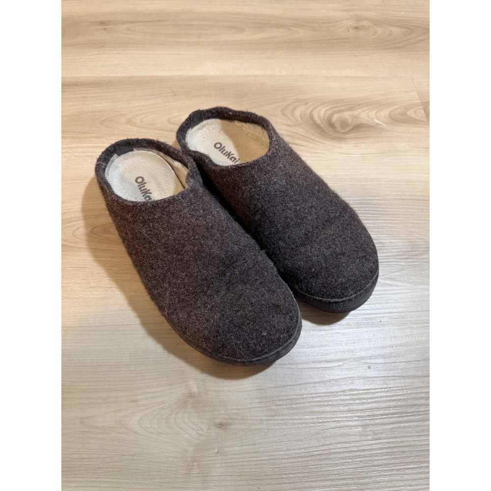 OluKai Hamani Hulu Slippers Grey M10 Mens Wool Shearling Comfort 10542-4848